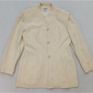 Misho Women's Blazer Jacket Size 6 Ivory Cream Embroidered 100% Silk